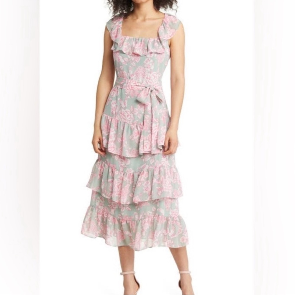 🌺 NEW Eliza J floral tiered ruffle midi dress 14